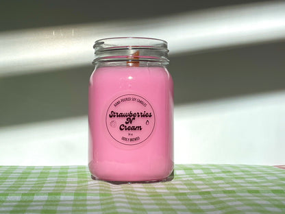 Strawberries N’ Cream Mason Jar Soy Candle