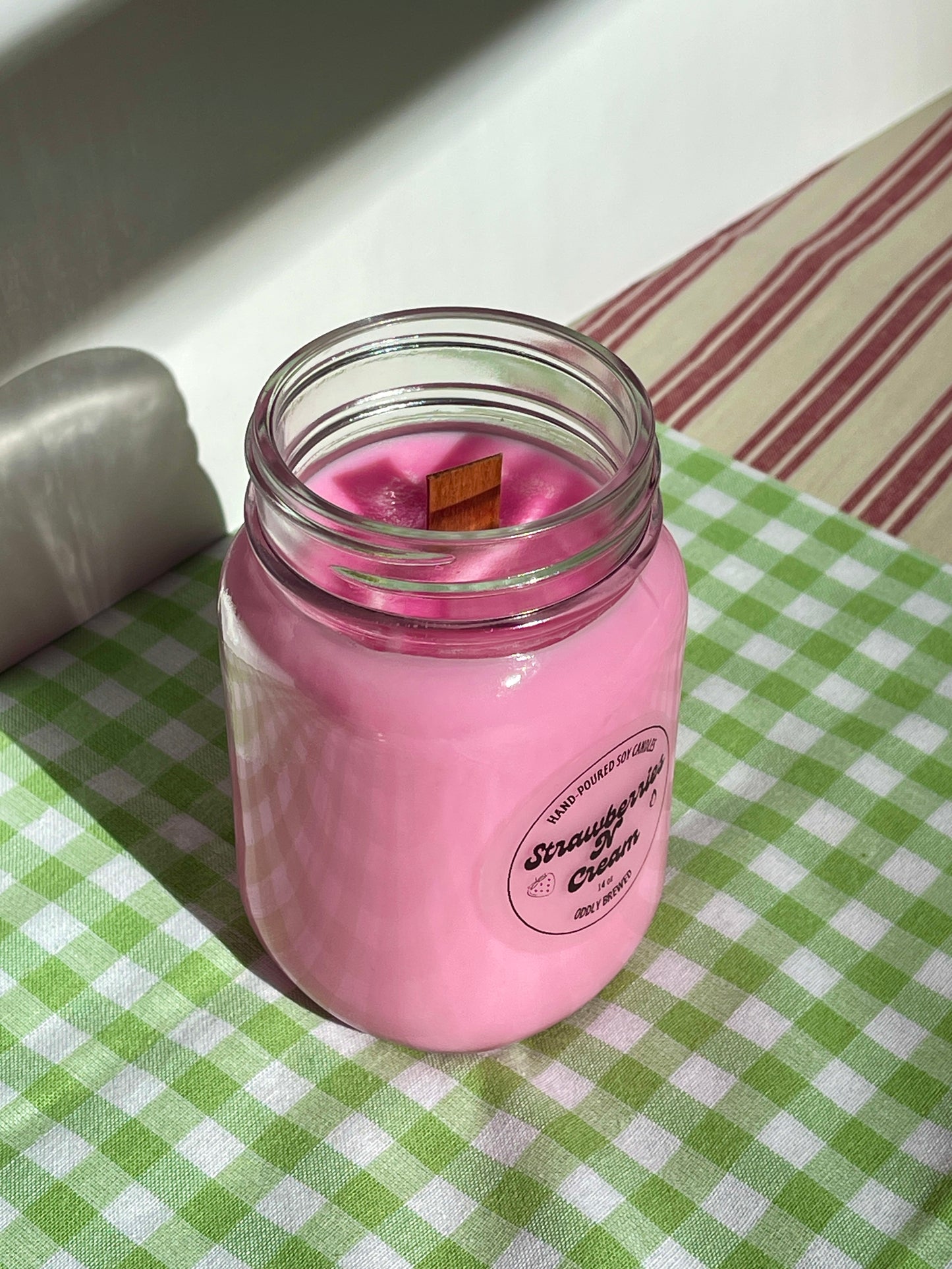 Strawberries N’ Cream Mason Jar Soy Candle