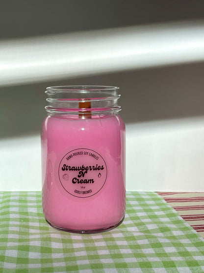 Strawberries N’ Cream Mason Jar Soy Candle