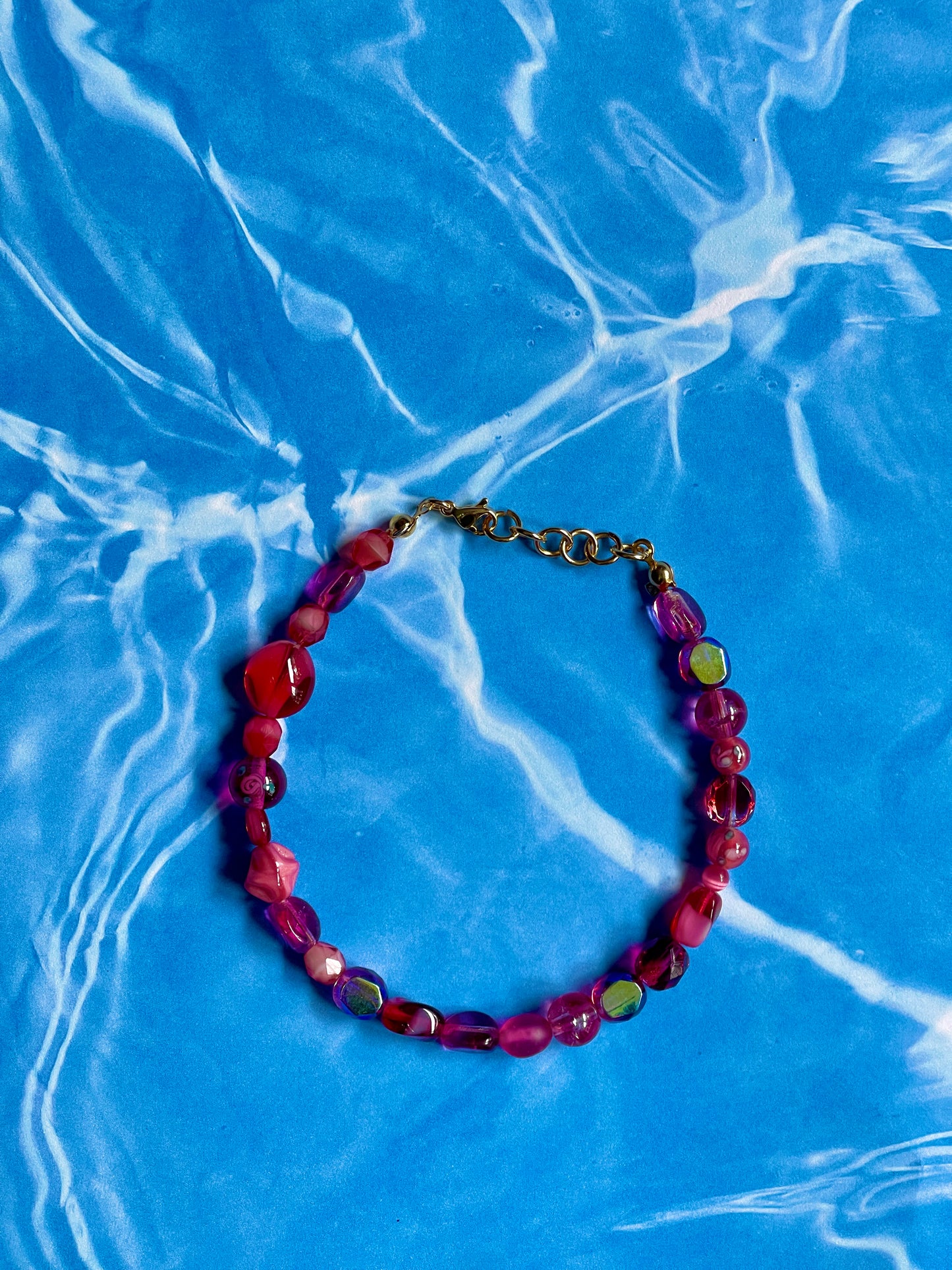 Raspberry Glass Beaded Anklet