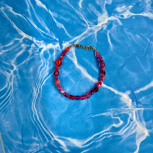 Raspberry Glass Beaded Anklet